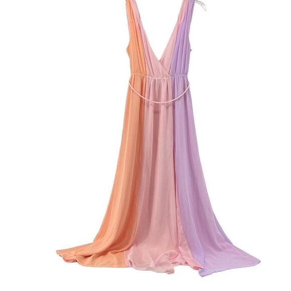 Privacy Please Maxi Dress Ombre Chiffon V‎ Neck Sleeveless Colorblock Gown XS - Picture 1 of 12